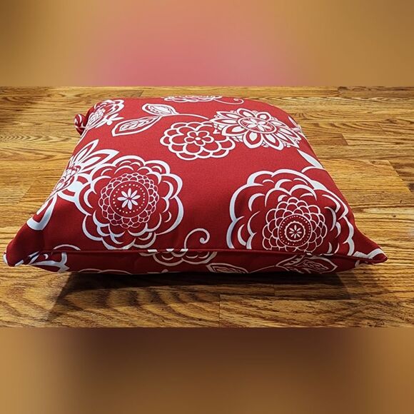 Outdoor Red Floral Pillow 17" x 17" - Picture 3 of 6